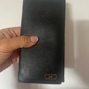 Salvatore Ferragamo Black Textured Leather Card Holder